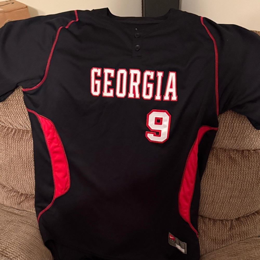 Georgia Mens L Black & Red Baseball Jersey
